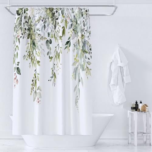 EIWAXU Grüne Pflanze Blatt Reben Floral Dusche Vorhang Druck Nordic Minimalist Polyster Stoff 130x183cm/Breite x Höhe Dekor Badezimmervorhänge mit Haken von EIWAXU