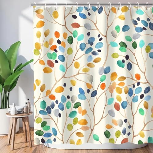 EIWAXU Lebendiger bunter Baum, wasserdichter Duschvorhang 240x230cm/Breite x Höhe Abstraktes Blattdesign verleiht der Badezimmerdekoration eine lebendige und Moderne Note von EIWAXU