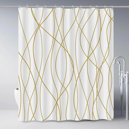 EIWAXU Moderner Duschvorhang aus goldgestreiftem Wellgewebe, 100x210cm/Breite x Höhe Farbverlaufsstreifen für Nassraum-Badewannen-Duschkabinen EIWAXU Moderner Duschvorhang aus goldgestreiftem Wellgewebe, 100x210cm/Breite x Höhe Farbverlaufsstreifen für Nassraum-Badewannen-Duschkabinen von EIWAXU