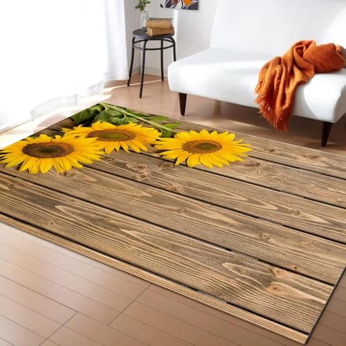 EIWAXU Sonnenblumenfeld-Teppiche für Wohnzimmer, Zuhause, Schlafzimmer, Couchtische, Teppiche, Moderne rutschfeste Bodenmatte, dekorativer Teppich 50x100cm/20x39in von EIWAXU