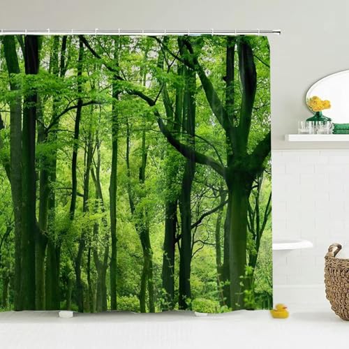 EIWAXU Wald Duschvorhang Morgen Wald Sonnenlicht Badezimmer Vorhang,Wasserdicht Duschvorhänge 120x210cm/47x83in/BxH Waschbar Bad Vorhäng Für Badewanne Mit Haken von EIWAXU