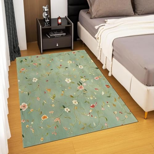 EIWAXU Waschbarer Teppich Florale Textur Teppich Wohnzimmer Schlafzimmer, Kurzflor Teppiche Anti-Rutsch Unterseite bodenmatte 210x270cm/83x106in von EIWAXU