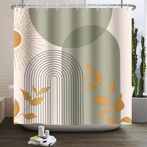 Runder geometrischer Duschvorhang mit Palmblatt-Linie 260x220cm/Breite x Höhe Moderne einfache böhmische wasserdichte Duschvorhang Badezimmer Runder geometrischer Duschvorhang mit Palmblatt-Linie 260x220cm/Breite x Höhe Moderne einfache böhmische wasserdichte Duschvorhang Badezimmer von EIWAXU