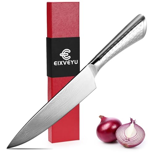 EIXVEYU Kochmesser,10" Professionelles Küchenmesser Damaskus-Muster-Gemüsemesser Fleischmesser,Extra Scharfe Messerklinge,Edelstahl Hohlgriff,Geschenkbox von EIXVEYU