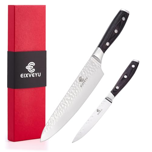 EIXVEYU Kochmesser und Obstmesser 2-teiliges Set,Küchenmesser Set,Professionelles Kochmesser Küchenmesser,Geschmiedet-Gemüsemesser Fleischmesser Schälmesser,Holzgriff,Geschenkbox von EIXVEYU