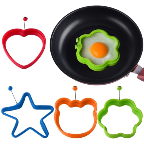 4 Stück Spiegelei-Form, lebensmittelecht, antihaftbeschichtet,Spiegelei, Pfannkuchen, Frühstücks-Sandwiches, Eier-Mcmuffin-Ring, Pfannkuchen und Omeletts, Mehrfarbig, Mehrere Stile von EIYVPRA