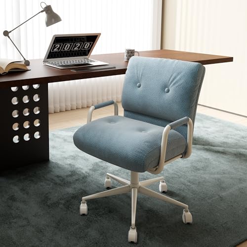 EIZIMZVU Ergonomischer Bürostuhl mit Höhenverstellbarem Kopfstütze, Hohe Rückenlehne, Chefsessel Drehstuhl mit Rollen, Home Office Chair, Gaming Stuhl mit Verdicktem Kissen (9004-Leinen-Blau) von EIZIMZVU