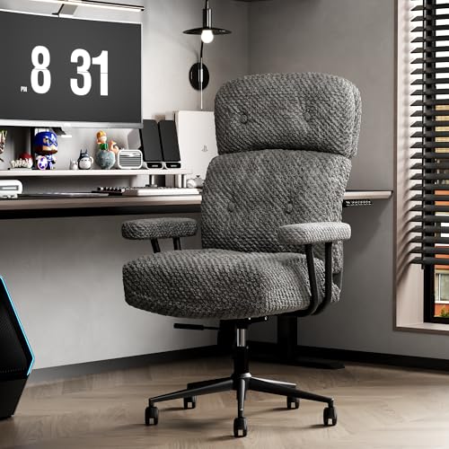 EIZIMZVU Ergonomischer Bürostuhl mit verstellbarer Kopfstütze und Fußstütze, Schreibtischstuhl mit hoher Rückenlehne und Armlehnen, Chefdrehstuhl (Cordstoff, Dunkelgrau) von EIZIMZVU