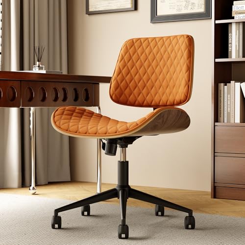 EIZIMZVU Ergonomischer Bürostuhl mit verstellbarer Kopfstütze und Fußstütze, hohe Rückenlehne, Schreibtischstuhl mit Gestängearmlehnen, Chefdrehstuhl (Allover bedruckt, kariert, Orange) von EIZIMZVU