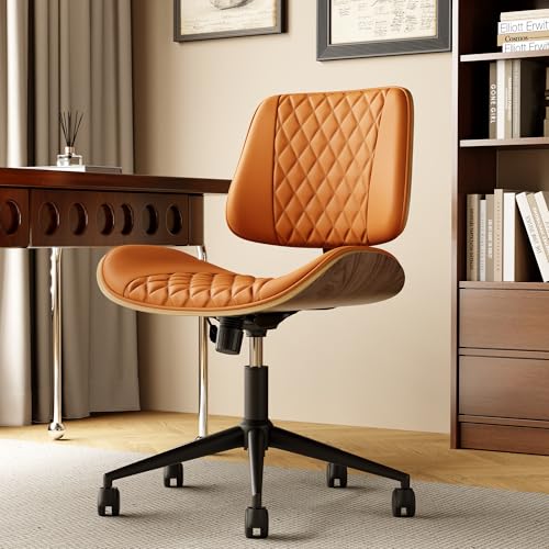 EIZIMZVU Ergonomischer Bürostuhl mit verstellbarer Kopfstütze und Fußstütze, hohe Rückenlehne, Schreibtischstuhl mit Gestängearmlehnen, Chefdrehstuhl (halbbedrucktes Karomuster, Orange) von EIZIMZVU