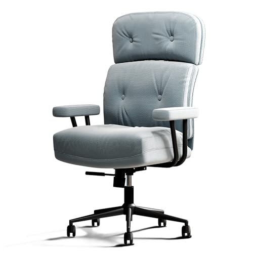 EIZIMZVU Ergonomischer Bürostuhl mit verstellbarer Kopfstütze und Fußstütze, hohe Rückenlehne, Schreibtischstuhl mit Gestängearmlehnen, Chefdrehstuhl (hautfreundlicher Stoff, blau) von EIZIMZVU