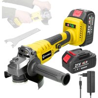 Ej.Life 21V Winkelschleifer 125mm kabellos, M14 Winkelschleifer bürstenloser Motor mit 2 x 1300 mAh Akkus zum Schneiden und Polieren von von EJ.LIFE