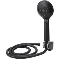 Handbrausekopf in Mattschwarz mit Halterung für Brausekopf und Brauseschlauch sowie Badaccessoires von EJ.LIFE