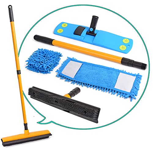 EJG Wet & Dry Clean-Up Pet Hair Remover Carpet with Squeegee Microfiber Dust Mop Extendable Adjustable Rubber Bristles Long Handle Broom Sweeper for Household Cleaning Harwood Floor Tiles Windows von EJG