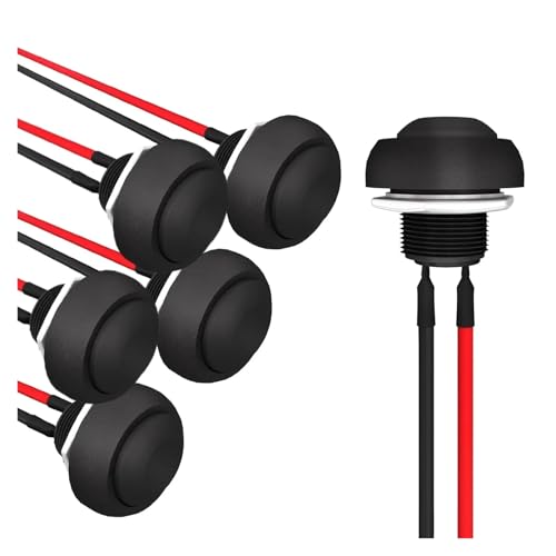 5 Stück Momentary Push Button Switch 12 mm Selbstrückstellender Schalter Wasserdicht mit vorgelöteten Drähten PBS-33B-BK-X(5pcs black) von EJPPDHCO