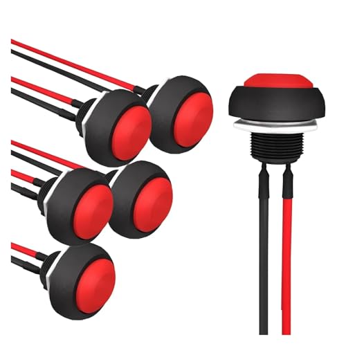 5 Stück Momentary Push Button Switch 12 mm Selbstrückstellender Schalter Wasserdicht mit vorgelöteten Drähten PBS-33B-BK-X(5pcs red) von EJPPDHCO