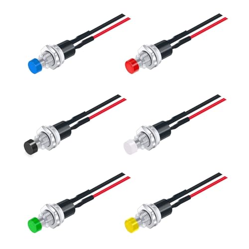 6 Stück 1 A 250 V AC 2 Pins SPST 6 Farben Normal Open Mini Momentary Push Button Switch mit vorgelöteten Drähten(6pcs mix) von EJPPDHCO