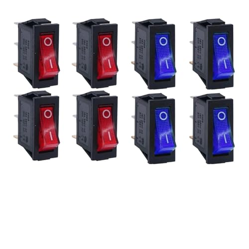 8 Stück AC 250 V/15 A, 125 V/20 A Beleuchteter Ein/Aus-SPST 3-poliger 2-Positionen-Mini-Boot-Wippschalter mit Schnappverschluss for den Haushalt(8pcs blue red) von EJPPDHCO