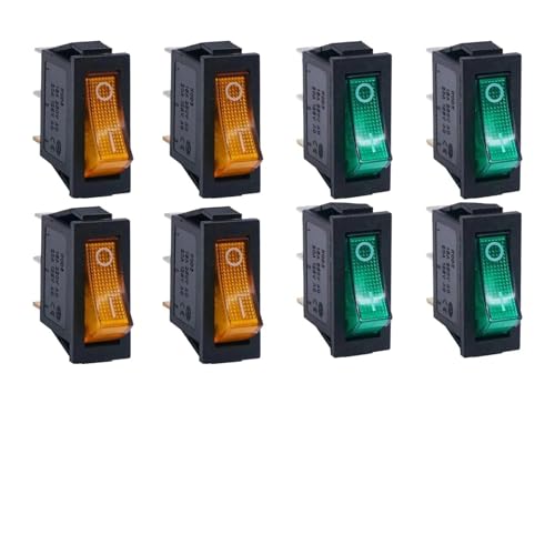 8 Stück AC 250 V/15 A, 125 V/20 A Beleuchteter Ein/Aus-SPST 3-poliger 2-Positionen-Mini-Boot-Wippschalter mit Schnappverschluss for den Haushalt(8pcs green orange) von EJPPDHCO