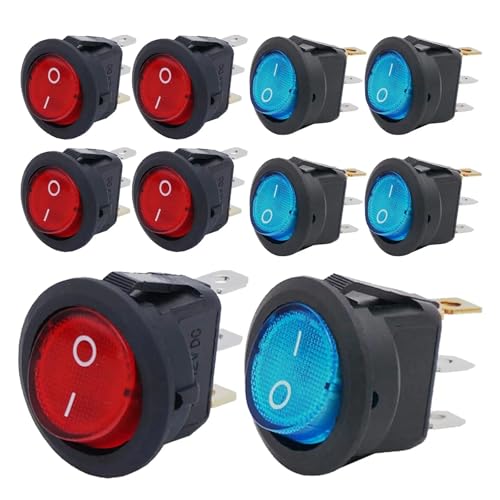 8 stücke KCD1 Ein/Aus 3-Pin 2-Position Snap 20A 12V Rot Runde Boot Wippschalter mit for Haushalt DIY Ersatz(8pcs blue red mix) von EJPPDHCO