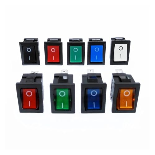 KCD1 Wippschalter Netzschalter 2 Positionen 2Pins 3Pins 4Pins mit Licht 10A 250V Rot Blau Grün Gelb Schwarz Weiß(Yellow with light) von EJPPDHCO