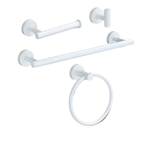 EJUOYO Griffstangen für das Bad Badezimmer Zubehör Set Handtuch Rack Handtuch Ring Toilettenpapier Halter Haken Bad Regal Organizer Set Haushaltswaren(White-4PCS Set A) von EJUOYO