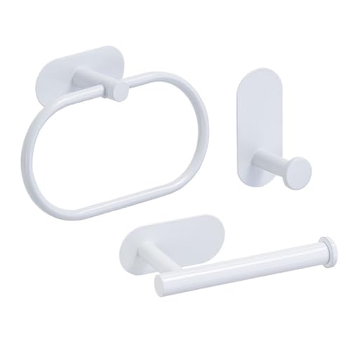 EJUOYO Griffstangen für das Bad Kein Bohren Edelstahl Handtuch Bar Papier Halter Selbst-Adhesive Handtuch Ring Robe Badezimmer Zubehör Set Haushaltswaren(White 3pcs Set A) von EJUOYO