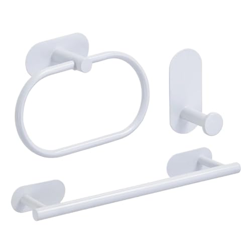 EJUOYO Griffstangen für das Bad Kein Bohren Edelstahl Handtuch Bar Papier Halter Selbst-Adhesive Handtuch Ring Robe Badezimmer Zubehör Set Haushaltswaren(White 3pcs Set B) von EJUOYO
