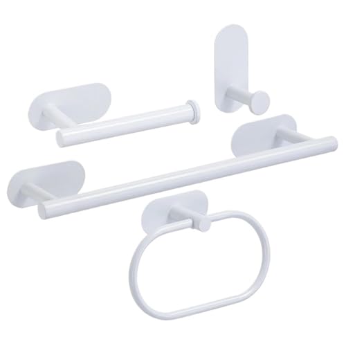 EJUOYO Griffstangen für das Bad Kein Bohren Edelstahl Handtuch Bar Papier Halter Selbst-Adhesive Handtuch Ring Robe Badezimmer Zubehör Set Haushaltswaren(White 4pcs Set) von EJUOYO