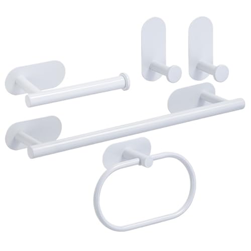 EJUOYO Griffstangen für das Bad Kein Bohren Edelstahl Handtuch Bar Papier Halter Selbst-Adhesive Handtuch Ring Robe Badezimmer Zubehör Set Haushaltswaren(White 5pcs Set) von EJUOYO