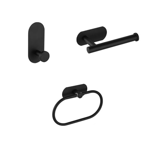 EJUOYO Griffstangen für das Bad Schwarzer Handtuchhalter, Kleiderhaken, Toilettenpapierhalter, gebürstetes Gold, Badezimmer-Hardware-Zubehör-Set Haushaltswaren(Black 3pcs Set A) von EJUOYO