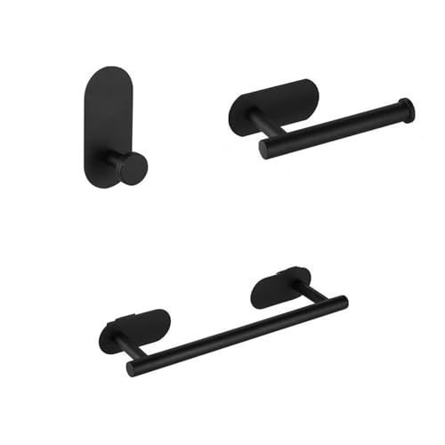 EJUOYO Griffstangen für das Bad Schwarzer Handtuchhalter, Kleiderhaken, Toilettenpapierhalter, gebürstetes Gold, Badezimmer-Hardware-Zubehör-Set Haushaltswaren(Black 3pcs Set B) von EJUOYO