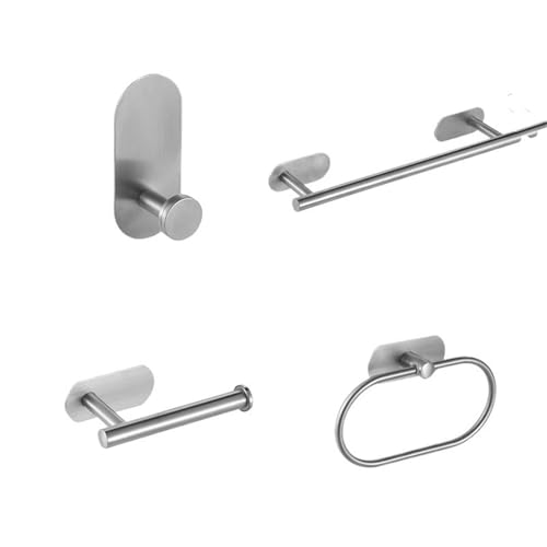 EJUOYO Griffstangen für das Bad Schwarzer Handtuchhalter, Kleiderhaken, Toilettenpapierhalter, gebürstetes Gold, Badezimmer-Hardware-Zubehör-Set Haushaltswaren(Silver 4pcs Set) von EJUOYO
