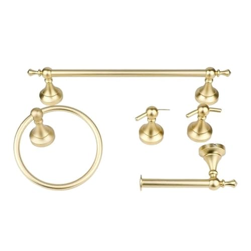 EJUOYO Griffstangen für das Bad Schwarzes Badezimmer-Zubehör-Set, Wandhalterung, Goldener Handtuchhalter, Handtuchring, Toilettenpapierhalter, Bademantel Haushaltswaren(Gold 5PC Set) von EJUOYO