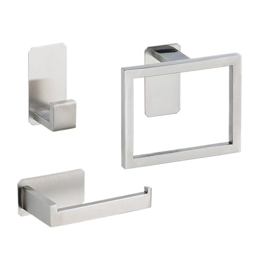 EJUOYO Griffstangen für das Bad Selbstklebende Silberne Badezimmer-Hardware-Zubehör-Set Toilettenpapierhalter Handtuchhalter Haken Badezimmer-Zubehör Haushaltswaren(Silver 3pcs Set) von EJUOYO