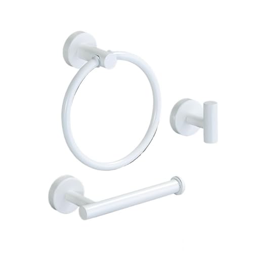 EJUOYO Griffstangen für das Bad Weißes Badezimmer-Set Zubehör Badezimmer-Accessoires-Set Handtuchhalter Handtuchring Toilettenpapierhalter Haken Haushaltswaren(White-3PCS Set A) von EJUOYO