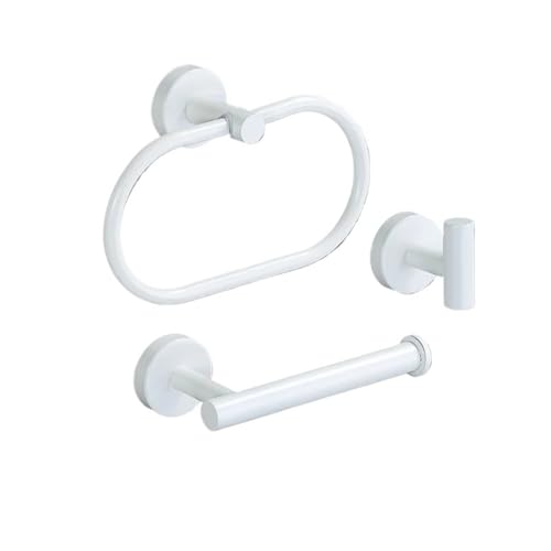 EJUOYO Griffstangen für das Bad Weißes Badezimmer-Set Zubehör Badezimmer-Accessoires-Set Handtuchhalter Handtuchring Toilettenpapierhalter Haken Haushaltswaren(White-3PCS Set B) von EJUOYO