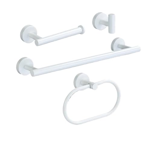 EJUOYO Griffstangen für das Bad Weißes Badezimmer-Set Zubehör Badezimmer-Accessoires-Set Handtuchhalter Handtuchring Toilettenpapierhalter Haken Haushaltswaren(White-4PCS Set B) von EJUOYO