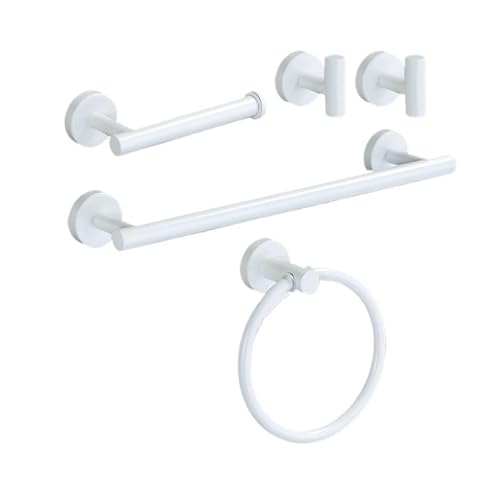 EJUOYO Griffstangen für das Bad Weißes Badezimmer-Set Zubehör Badezimmer-Accessoires-Set Handtuchhalter Handtuchring Toilettenpapierhalter Haken Haushaltswaren(White-5PCS Set A) von EJUOYO
