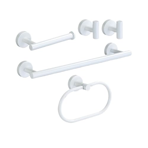 EJUOYO Griffstangen für das Bad Weißes Badezimmer-Set Zubehör Badezimmer-Accessoires-Set Handtuchhalter Handtuchring Toilettenpapierhalter Haken Haushaltswaren(White-5PCS Set B) von EJUOYO