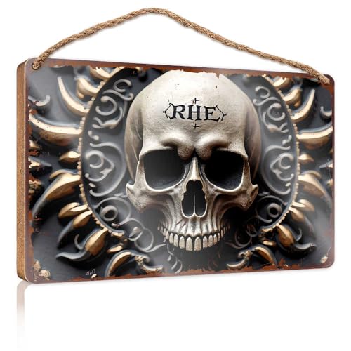 Badezimmerschilder für die Tür mit Totenkopf: Ein gotisches Kunstwerk mit aufwendigen Designs, Holzschild, Veranda, Dekoration, Bauernhaus, Frühlingsveranda, Dekoration (15 x 28 cm) von EJXN