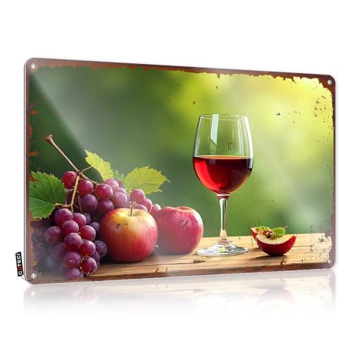 Blechschild mit Aufschrift "Red Wine, Grapes, Apples: A Refreshing Summer Beverage Tin Sign Bro Cave Sign Warnschilder für Schlafzimmer (30 x 40 cm) von EJXN