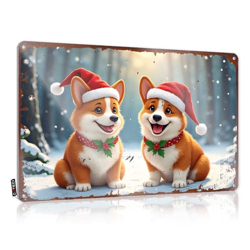 EJXN Blechschild mit Aufschrift "Christmas Corgis: Festive Friends In Winter Wonderland" Blechschild Bro Cave Schild Warnschilder für Schlafzimmer (30 x 40 cm) von EJXN