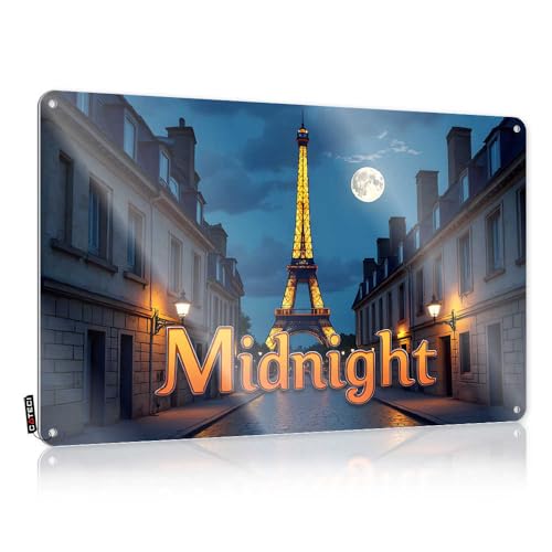 Schlafzimmer-Tür-Dekoration, Mitternacht in Paris: Ein Mondlicht-Eiffelturm-Abenteuer, Blechschild, Dekoration für Männerhöhle, coole Schilder für Schlafzimmer (20 x 30 cm) von EJXN