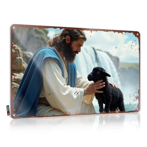Schlafzimmertür-Dekoration, Jesus mit Lamm von Majestic Waterfall, Blechschild, Bierdekoration, Zimmertür-Dekoration (20 x 30 cm) von EJXN