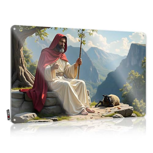 Signs For Bedroom Door Jesus Resting By A Tree With Sheep In A Mountainous Landscape Blechschild Männerhöhle Blechschild Garagenschilder Lustig (30 x 40 cm) von EJXN