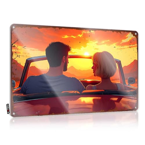 Signs For Bedroom Door Sunset Drive: A Romantic Journey In Convertible Bliss Blechschild, lustige Heimdekoration, Vintage-Schild, Metall, 20 x 30 cm von EJXN