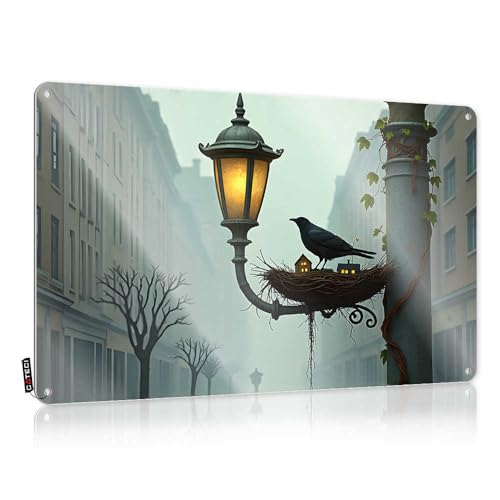 Türschild für Schlafsaal, "A Cozy Nest On A Foggy Street Lampe", lustiges Warnschild, Barzubehör, Männerhöhle (20 x 30 cm) von EJXN