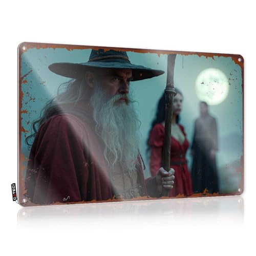 Türschild für Schlafsaal, Zauberer mit Staff unter einem Vollmond-Blechschild, lustiges Warnschild, Barzubehör, Männerhöhle, 30 x 40 cm Türschild für Schlafsaal, Zauberer mit Staff unter einem Vollmond-Blechschild, lustiges Warnschild, Barzubehör, Männerhöhle, 30 x 40 cm von EJXN