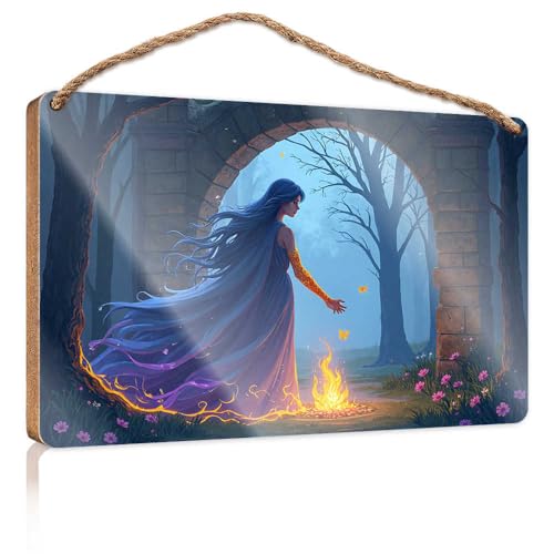 Türschild zum Aufhängen, Motiv: Eine mystische Reise durch den verzauberten Wald, lustiges Schild für Badezimmer, Haustürschild (15 x 28 cm) von EJXN